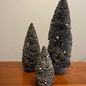 Vintage Silver Glitter Bottlebrush Tree Set of 3